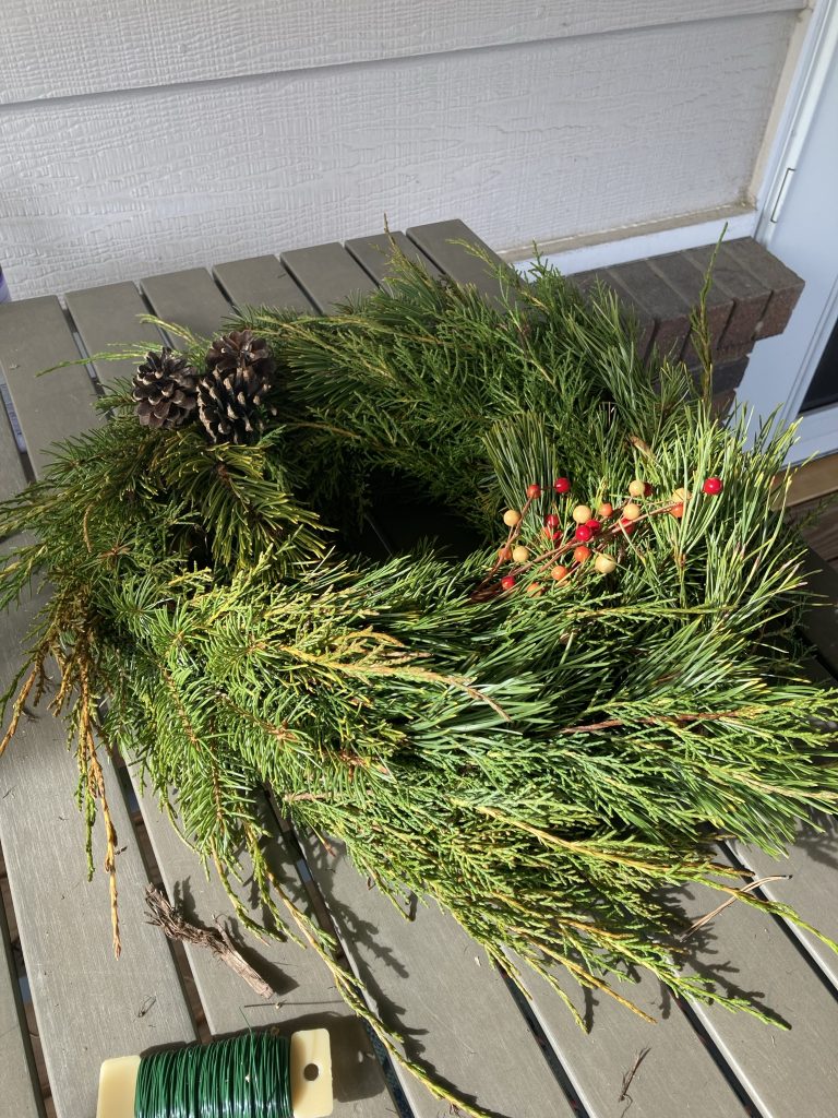 The wreath with decorations